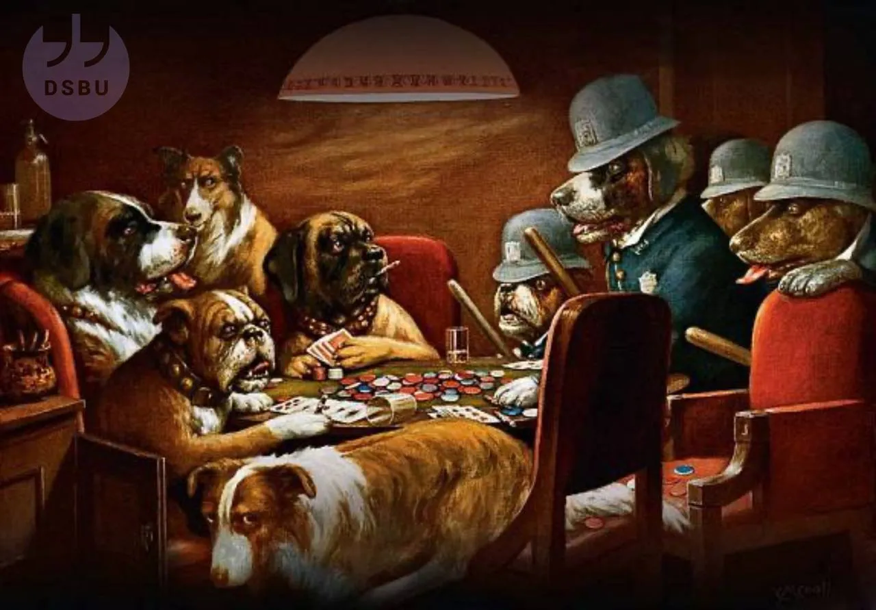 Иллюстрация к рассказу: 'Собаки, играющие в карты', Кассиус Кулидж (1844-1934)