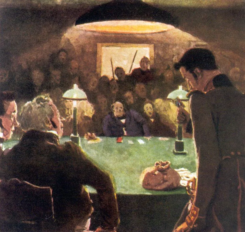 Иллюстрация к рассказу: Александр Бенуа 'В игорном доме', 1910 Серия: Пушкин 'Пиковая дама'